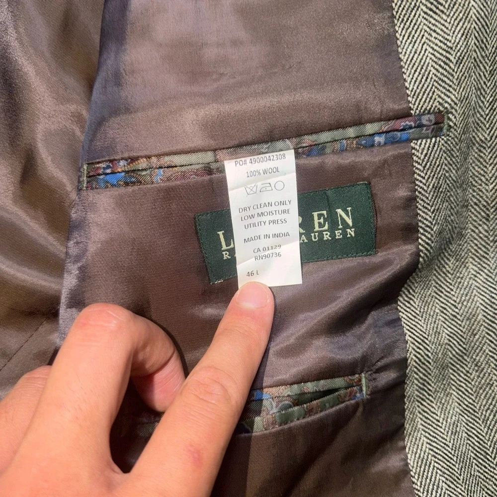 Ralph Lauren Men Blazer 46 Large Gray Wool 2 Button Sport Coat Elbow Patches